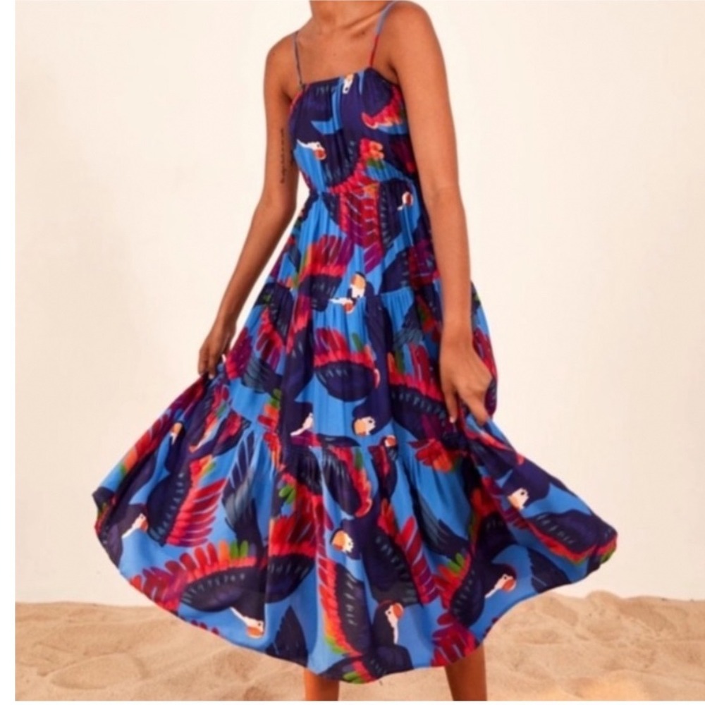 Farm Rio Rainbow Macaws midi dress size as